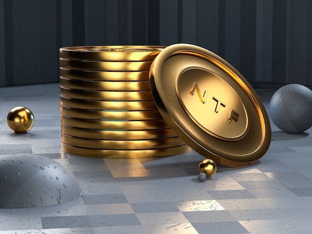 NTF-Münzmarke. Nicht erstattbarer Token. 3D-Rendering.