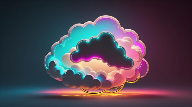 Nube abstracta iluminada con fondo de representación 3d de luz de neón