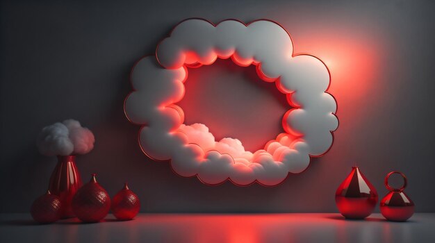 Nube abstracta iluminada con fondo de representación 3d de luz de neón