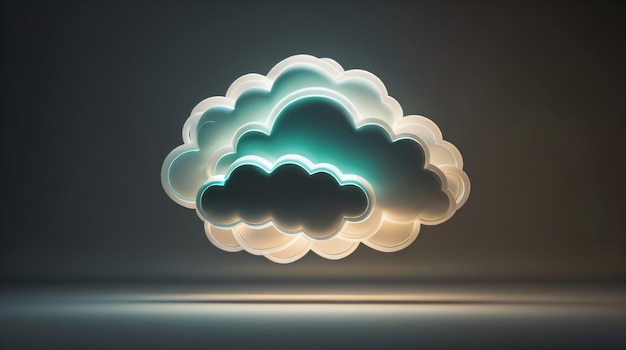 Nube abstracta iluminada con fondo de representación 3d de luz de neón