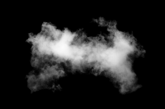 Nube blanca aislada en fondo negro Humo texturizado Abstracto negro