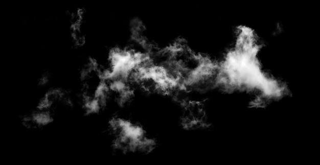 Nube blanca aislada sobre un fondo negro Efecto de cepillo de humo texturizado