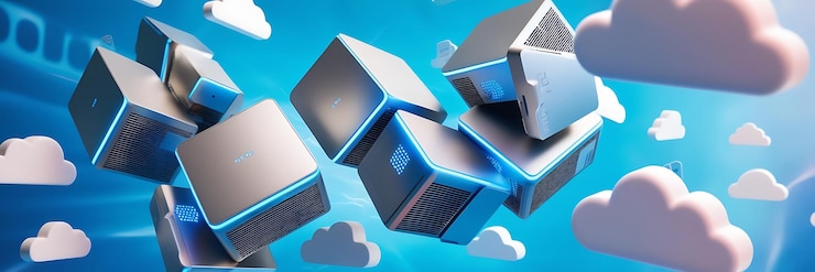 Foto nube blanca con fondo azul hosting tecnología de almacenamiento en nube y almacenamiento de datos en línea computación en nube