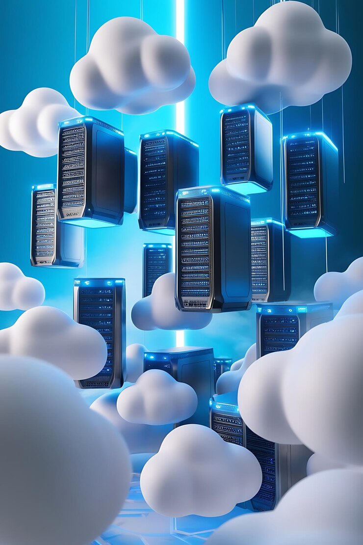Foto nube blanca con fondo azul hosting tecnología de almacenamiento en nube y almacenamiento de datos en línea computación en nube