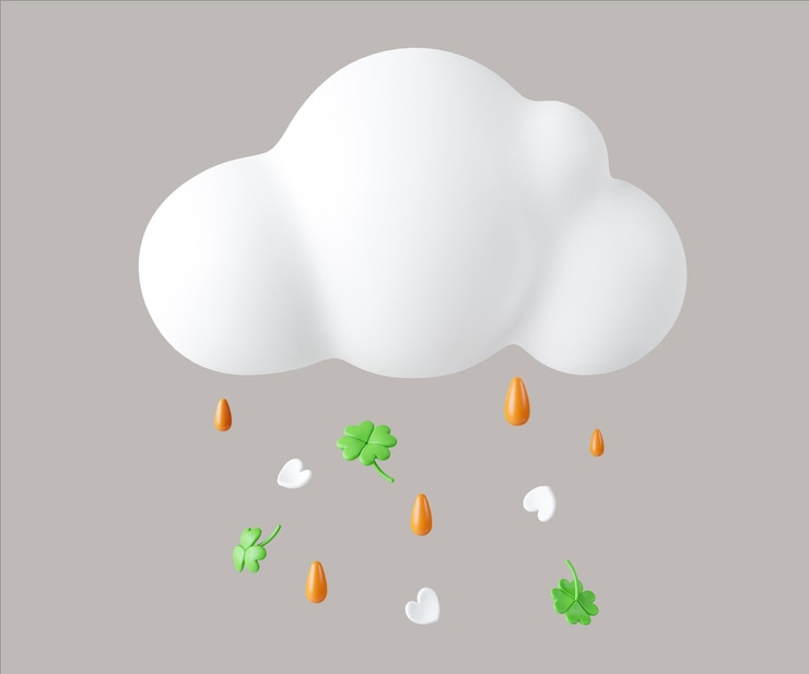 Foto nube caprichosa con corazones que caen y gotas perfectas para las celebraciones de primavera renderización 3d