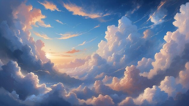 Nube en el cielo azul ilustración de fondo paisaje en el estilo anime de la naturaleza