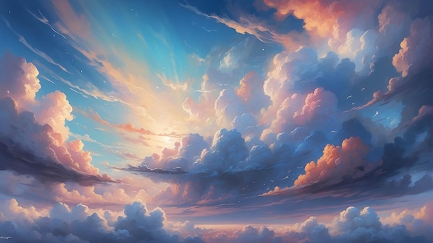 Nube en el cielo azul ilustración de fondo paisaje en el estilo anime de la naturaleza