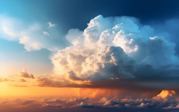 Una nube en el cielo con un cielo azul y naranja y un cielo azul con nubes.