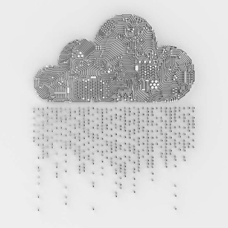 Foto nube de circuito de renderizado 3d para tecnología de computación en nube