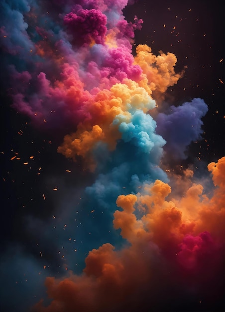 Nube de colores con humo sobre un fondo negro