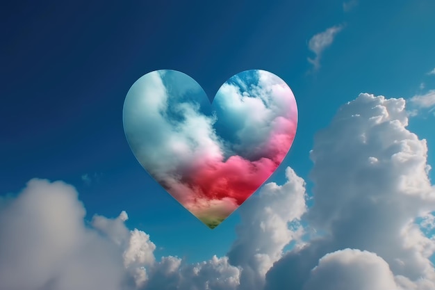 Nube colorida en forma de corazón en el cielo AI