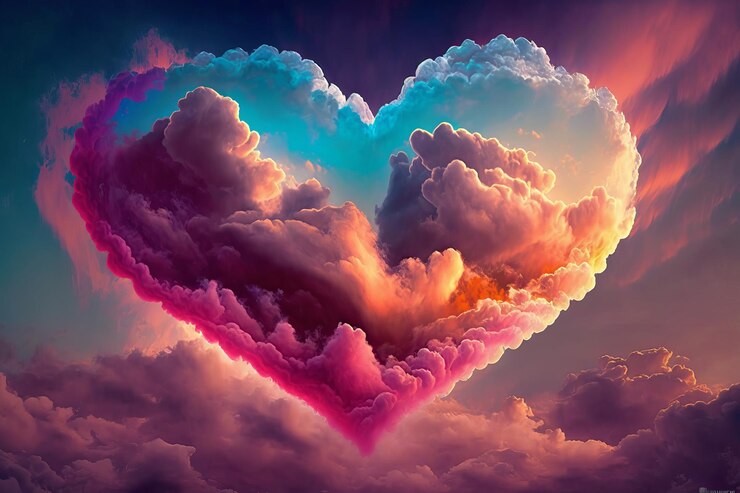Nube colorida en forma de corazón en el cieloAI generativa