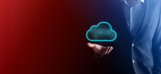 Nube de concepto de computación en la nube para transferir datosCentro de big data de computación en la nube Infraestructura futura concepto de IA digital Descarga de carga de símbolo de hospedaje virtual Símbolo de hospedaje virtual