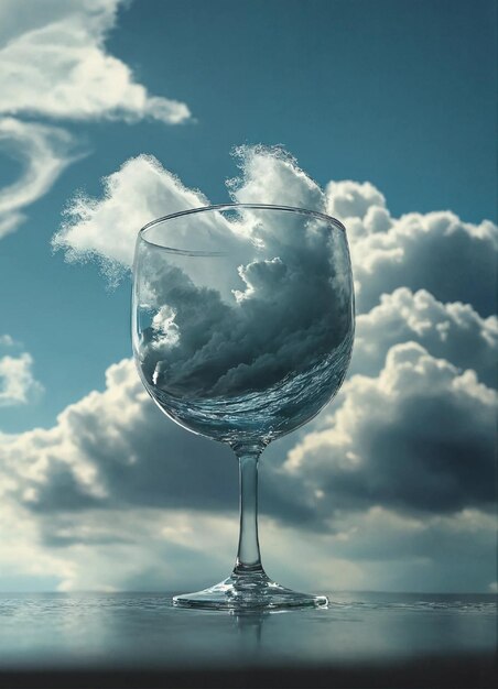 Foto una nube es succionada en un vaso vacío convirtiéndose en una onda en el vidrio