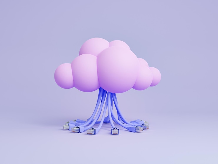Foto nube esférica con varios cables ethernet cayendo