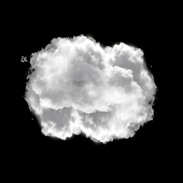 Nube esponjosa blanca aislada sobre fondo negro nube realista o ilustración de representación 3D de humo