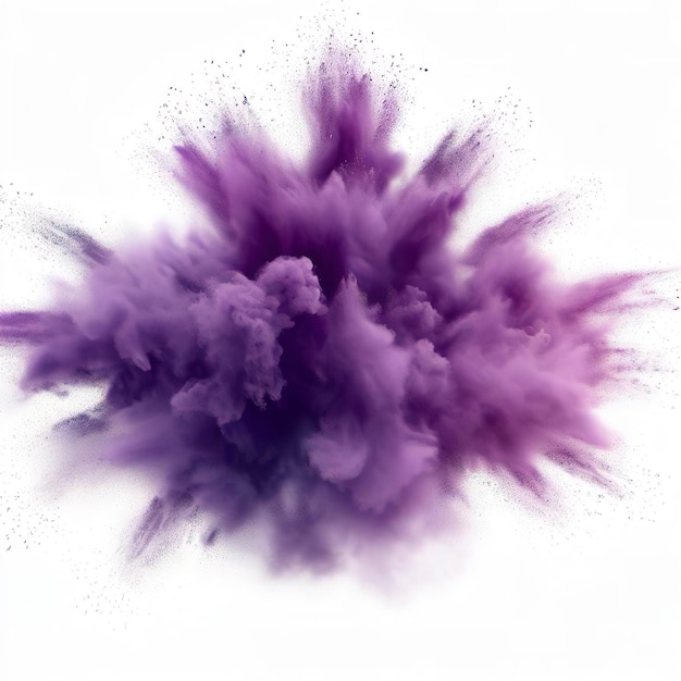 Nube de explosión de polvo púrpura sobre un fondo blanco
