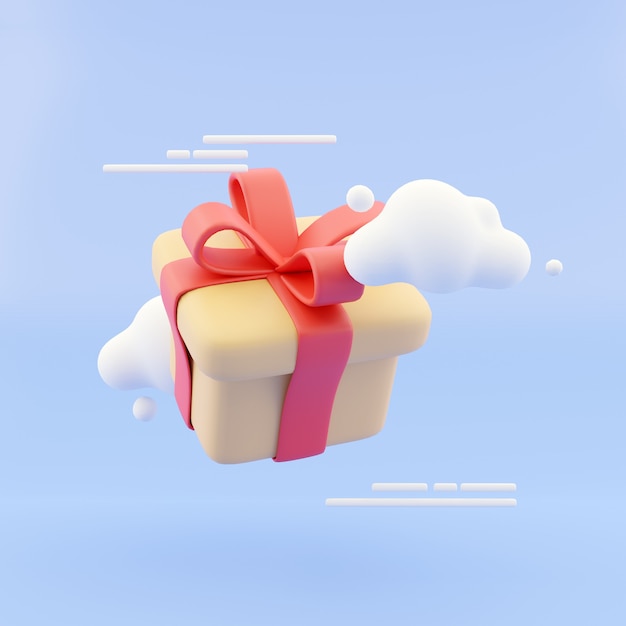 Nube con fondo azul pastel de caja de regalo. Idea creativa. Concepto mínimo. Representación 3d