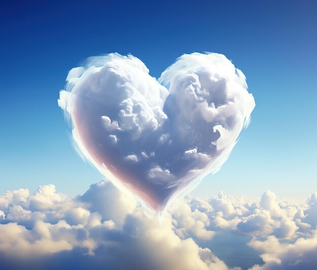 una nube en forma de corazón en un cielo azul en el estilo del surrealismo fotorrealista resolución 8k