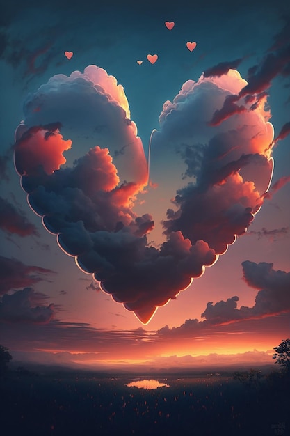 Nube en forma de corazón en el cielo