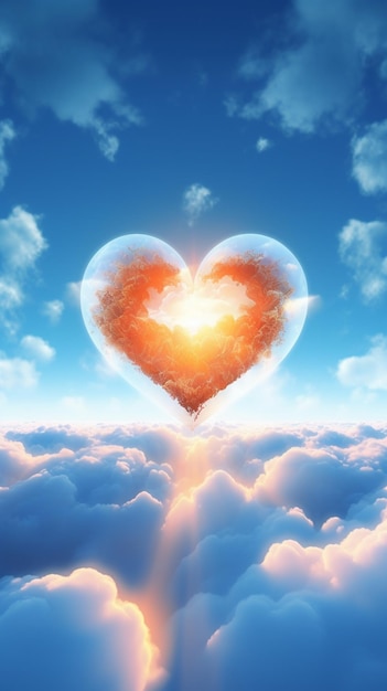 Foto una nube en forma de corazón con un halo de luz encima.