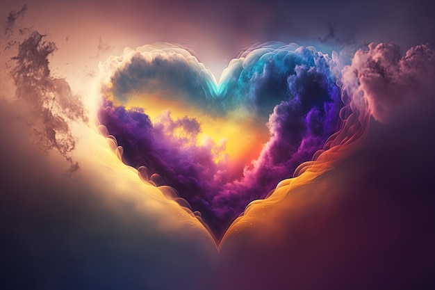 Una nube en forma de corazón llena de nubes de colores IA generativa