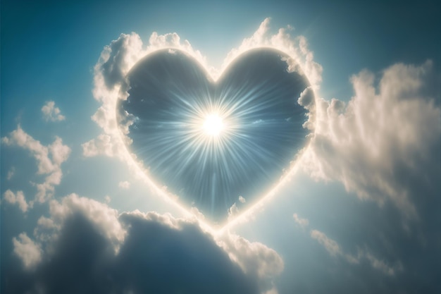 Foto una nube en forma de corazón en medio de un cielo azul ia generativa