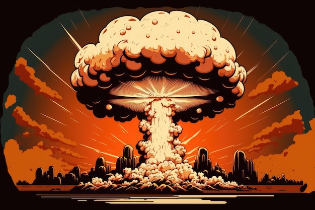 Nube de hongo explosión atómica