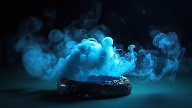 Una nube de humo azul flota en una habitación oscura.