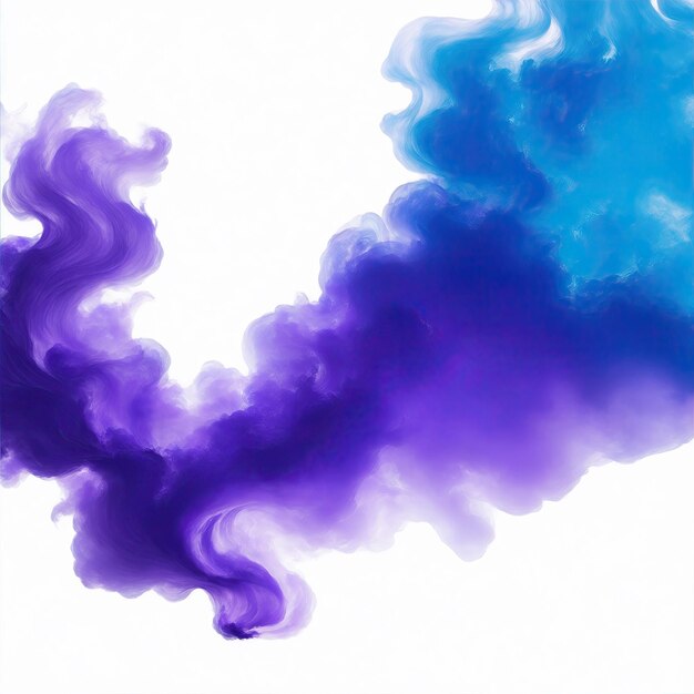 Foto nube de humo azul y púrpura sobre un fondo blanco