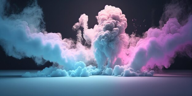 Una nube de humo azul y rosa con un elefante rosa.