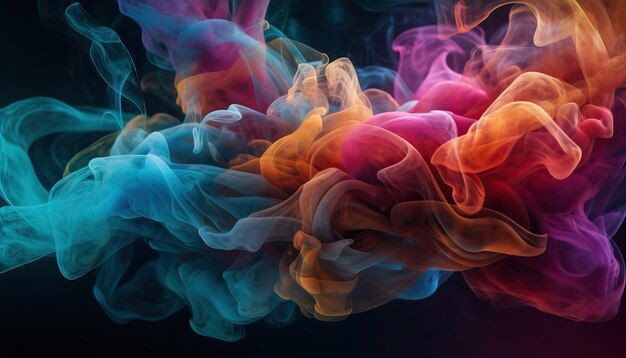 Una nube de humo de colores con un fondo negro