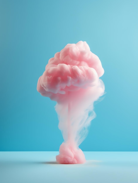 Una nube de humo en forma de nube rosa se encuentra en un fondo azul.