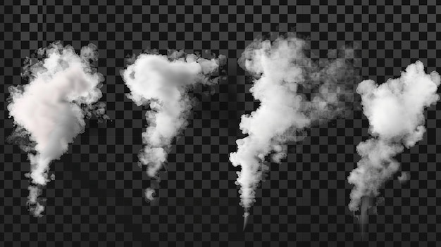 Una nube de humo o humo blanco aislada sobre un fondo transparente Conjunto realista moderno de pulverización de polvo o vapor salpicaduras de aerosol y niebla de las ruedas de los automóviles