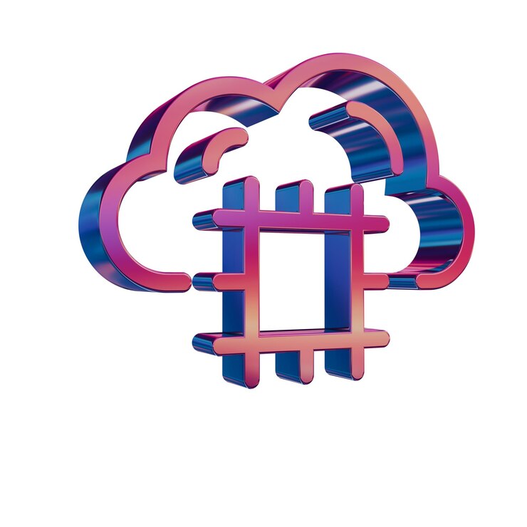 Foto nube de íconos neon retro 3d con cpu de servidor