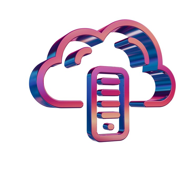 Foto nube de iconos neon retro 3d con servidor de base de datos