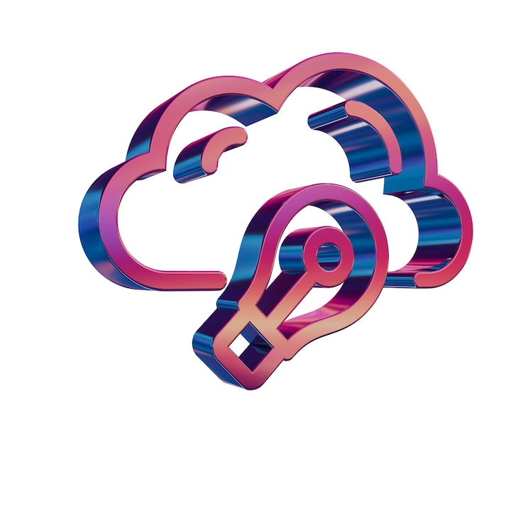 Foto nube de íconos retro de neón 3d con bombilla de ideas
