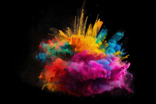 Una nube multicolor de polvo sobre un fondo negro IA generativa