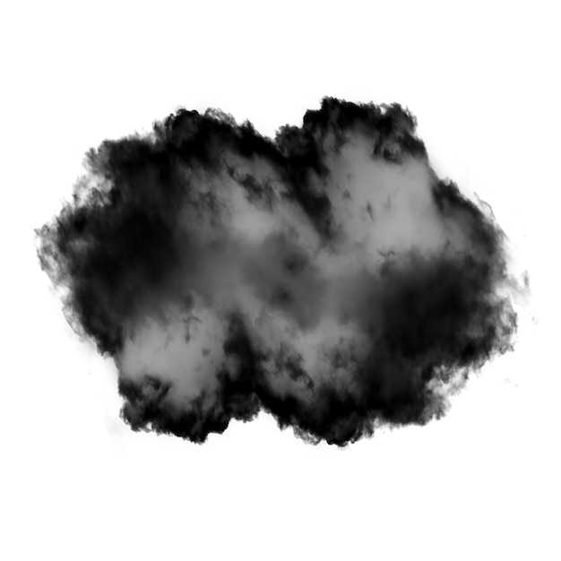 Foto nube negra o humo aislado sobre fondo blanco.