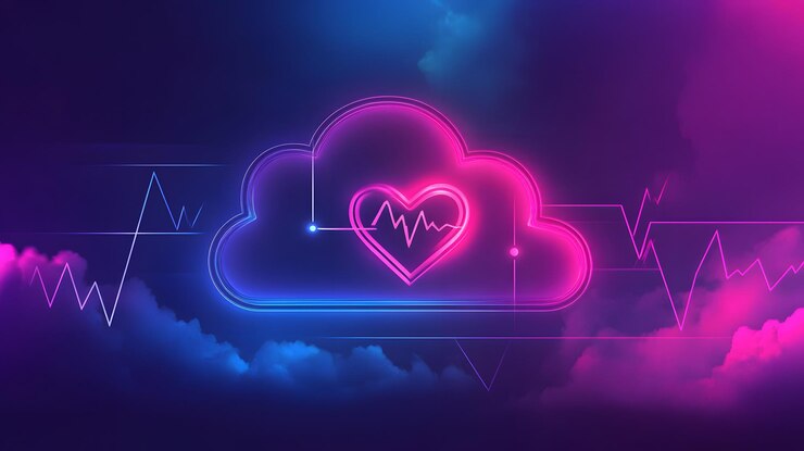 Nube de neón con latido del corazón en un fondo gradiente