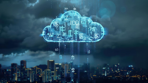 una nube con números y la palabra datos en ella
