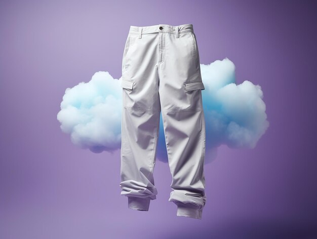 Una nube y unos pantalones colgados de un poste.