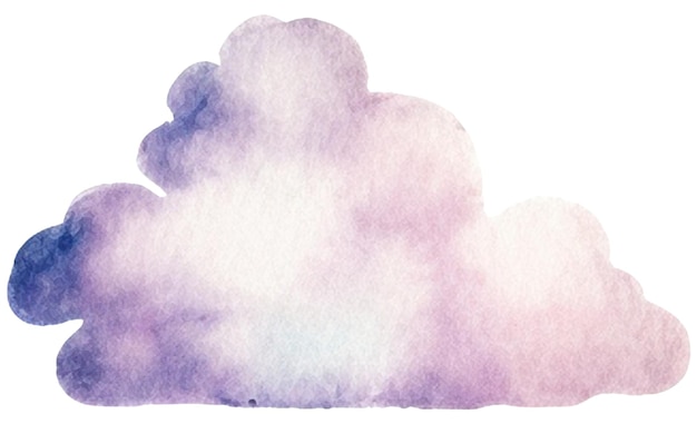 Nube pintada en acuarela Elemento de diseño dibujado a mano aislado sobre un fondo transparente