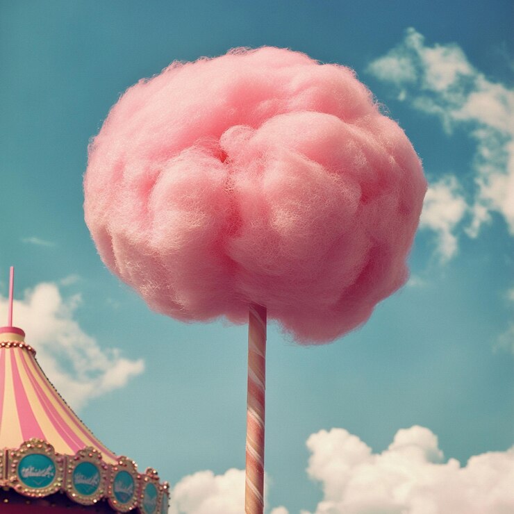 Foto una nube rosa que está sobre un carrusel