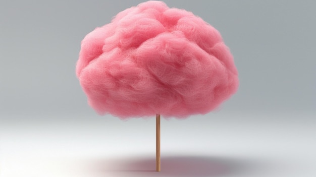 Una nube rosada en forma de árbol con un palo en ella