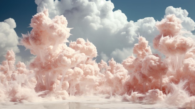 Una nube rosada llenó el cielo sobre un cuerpo de agua ai