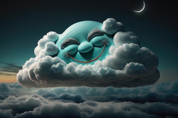 Foto nube sonriente lista para dormir por la noche ia generativa