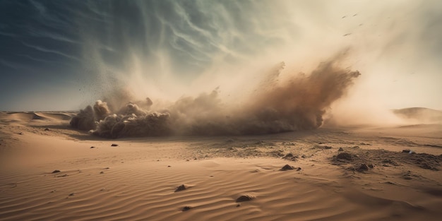 una nube sustancial de arena y tierra en medio de un desierto
