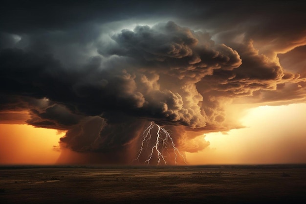 una nube de tormenta está sobre el océano con un rayo en el cielo.