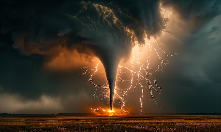 Foto una nube de tormenta con rayos sobre un campo